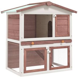 Conigliera esterna in legno marrone con 3 porte casa per animali e mobili - Product Image 1