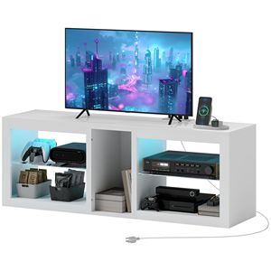 Mobile TV Bianco Lucido da 55 Pollici con Luci LED, Prese di Corrente e Ripiani Regolabili Personalizzabili per Centrare la Tua Televisione - Product Image 1