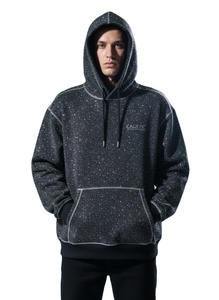 Sweat à capuche zippé en strass pour homme, délavage acide, molleton bouclette 500 g/m² épais, coupe oversize, streetwear, logo personnalisé, marque OEM - Product Image 1