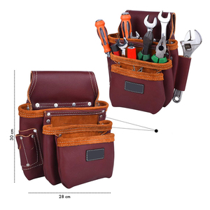 Red <b>Leather</b> <b>Tool</b> <b>Belt</b> With 15-19 Pockets Adjustable Waist Bag Multi Function Universal <b>Tool</b> Storage Buckle Closure - Product Image 2