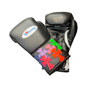 Ensemble de gants de boxe MMA Winning en cuir noir avec patch cœur coloré, à lacets, pleine protection des doigts, respirants, anti-humidité, antidérapants, unisexe - Product Image 5