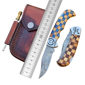 Cuchillo de caza de bolsillo plegable con hoja de acero inoxidable de 3 pulgadas de madera exótica y hueso de cuerno personalizado con Funda de cuero personalizada - Product Image 1