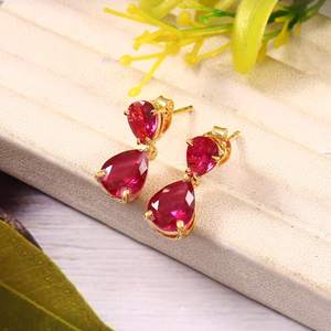 Pendientes de Rubí de Mozambique, Plata de Ley 925, Chapados en Oro de 14K, Forma de Pera, Joyería Nupcial para Mujer, Regalo para Fiesta, Certificados - Product Image 2