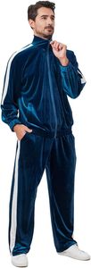 <b>Men's</b> Navy <b>Velour</b> <b>Tracksuit</b> Full Zip Jacket And Pants Set With Side Pockets Autumn Casual Wear For Adults - Product Image 4