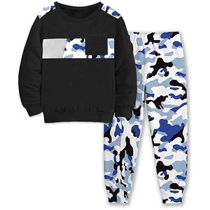 Ensemble de survêtement décontracté à capuche camouflage pour garçons, en polyester, deux pièces, tenue de sport pour enfants, vente en gros - Product Image 5