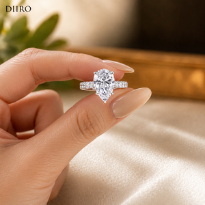 Pear Cut <b>Moissanite</b> Engagement Ring 18K White Gold Plated Prong Setting Classic Women's Wedding Band <b>Jewelry</b> - Product Image 3
