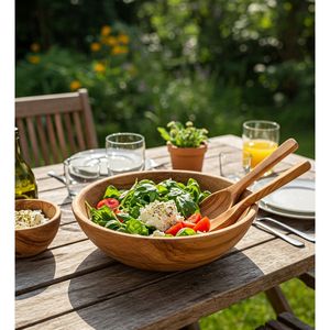 Natural Brown <b>Wooden</b> Bowl Deep Serving Dish Handcrafted <b>Rustic</b> Style for Salad Fruit Kitchen <b>Dining</b> <b>Table</b> Eco Friendly Home Use - Product Image 5