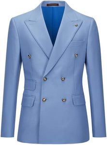 Men Blue Double Breasted <b>Wool</b> Blend Suit Slim Fit Business Formal Wear Notched Collar Anti-Wrinkle <b>Pants</b> Set - Product Image 2