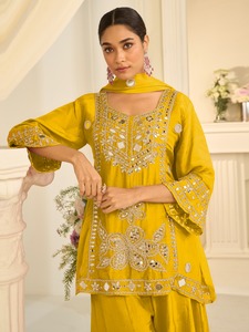 Traje Listo para Usar de Mezcla de Seda con Trabajo de Espejos y Lentejuelas para Mujer, Ropa Tradicional India y Pakistaní para Bodas - Product Image 4