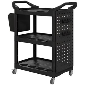 Carrello Portautensili a 3 Ripiani, Capacità 200 LBS, Carrello Utilitario in Plastica Nera con Ripiano Laterale e Contenitore - Product Image 1