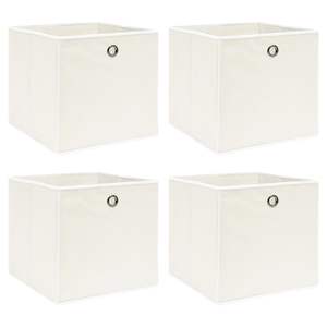 Ensemble de 4 boîtes de rangement en tissu non tissé blanc 100% polyester, bacs de rangement cubiques - Product Image 1