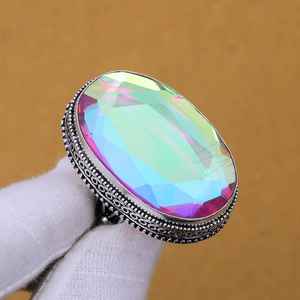 Bague en topaze arc-en-ciel mystique, faite à la main, en argent sterling 925, bijoux bohèmes vintage, bague pour femmes, vente en gros - Product Image 4