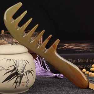 Peigne moderne en corne de vache naturelle, écologique, fait main, à dents larges, antistatique, pour massage du cuir chevelu, soin des cheveux et de la barbe - Product Image 5