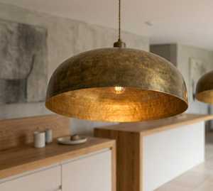 Vintage Brass Dome Metal Pendant <b>Light</b> Elegant Indoor Hanging Fixture for Kitchen Island Living Room Bedroom - Product Image 1