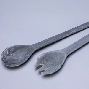Everyday Use Classically Styled Salad Servers Handmade Food Grade Resin Spoon Fork with Colorful Swirls Fruit Style - Product Image 1