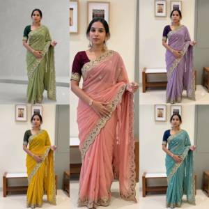 Women Olive <b>Green</b> Pure star Georgette <b>silk</b> Saree with Sequence and zari Embroidery Saree and Lace Border Elegant Ethnic Wear - Product Image 6