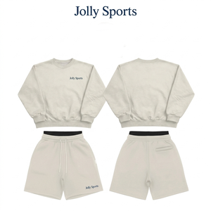 Men's Premium Cotton Polyester Fleece Sweatshirt And Shorts <b>Set</b> Cream Embroidery Custom Logo Sweatshirt shorts <b>set</b> for men's - Product Image 1