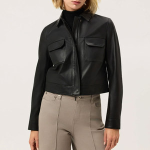 New Arrival Full Sleeve Women <b>Leather</b> Crop <b>Jacket</b> Women Wear <b>Long</b> Sleeve Best Quality <b>Leather</b> <b>Jackets</b> - Product Image 1