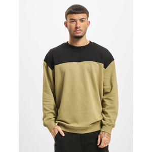 Sweat-shirt à col rond vert olive et noir. Sweat-shirt surdimensionné et épais. Pull-over streetwear. Fabricant OEM de marques privées - Product Image 1