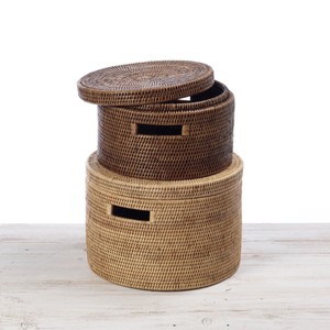 Boîte de rangement ronde en rotin avec couvercle et poignée, panier de rangement fait main, organiseur d'objets divers, fabriqué au Vietnam - Product Image 2