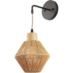 Handwoven Rattan Wall Lamp With Adjustable Drop Rod Modern Boho Natural Wicker Sconce <b>For</b> Bedroom & Living Room Eco-Friendly - Product Image 4