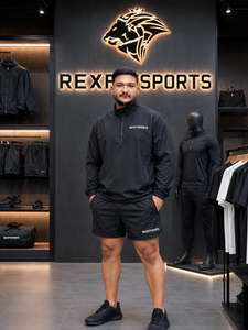 ชุดออกกำลังกายไนลอนแบบสั่งทำขายส่ง REXFIT SPORTS 2026 สำหรับทุกเพศ เสื้อแจ็คเก็ตคอเต่าแบบซิปครึ่งตัวและกางเกงขาสั้น ชุดกีฬาออกกำลังกายน้ำหนักเบา - Product Image 6