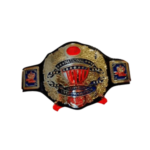 Ceinture de champion de lutte nationale poids lourd plaquée or avec pierre précieuse rouge au centre, sangle noire, ceinture de titre de collection de haute qualité - Product Image 6