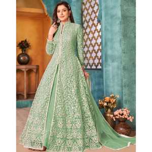 Vestido de diseñador Anarkali con juegos modestos de trabajo de Cording & Sequence que incluyen Pent y Dupatta - Product Image 3