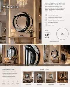 Miroir mural ovale rond à rayures, miroir décoratif pour salle de bain, chambre à coucher, salon, moderne |   Élégant support mural de 24 pouces - Product Image 3