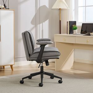 Chaise de bureau en cuir à position jambes croisées avec accoudoirs rabattables et roulettes pivotantes, design confortable avec assise large - Product Image 4
