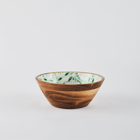 Bol de service artisanal en bois d'acacia avec impression émaillée, vaisselle en bois écologique