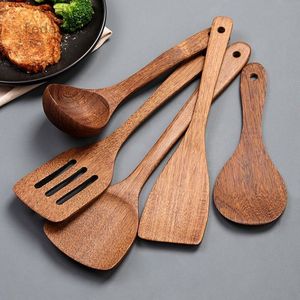 Juego de utensilios de cocina de 1 pieza de acacia natural, resistente al calor, ligero, apto para lavavajillas: cuchara, espátula, tenedores y cuchara esculpida. - Product Image 4
