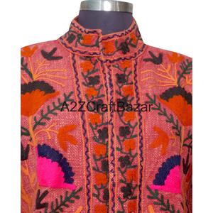 Veste en TNT brodée à la main, motif floral, coton écologique, séchage rapide, respirante, col en V, tissu vintage Suzani, décontractée, hiver et printemps - Product Image 3