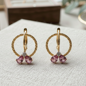 Pear Pink Hydro Earrings 925 <b>Sterling</b> <b>Silver</b> 18K Gold Plated Fashion Handmade Statement Earrings Gift for Women - Product Image 1