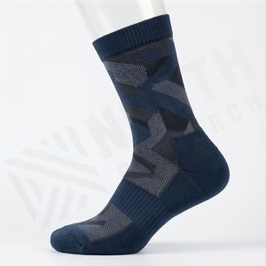 Crew <b>Socks</b> Geometric Pattern Navy Blue Breathable Knitted Regular Style Adult Daily Use - Product Image 3