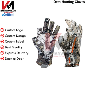 Gants de chasse mi-doigts imprimé camouflage en polyester unisexe pour activités de plein air avec accent orange - Product Image 4
