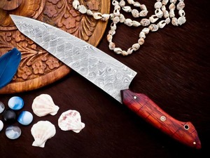 Cuchillo de Chef Black Smith 1987 de Acero de Damasco de 12.5 Pulgadas, Forjado a Mano, Estilo Japonés, Mango de Madera, Orientación de Mano Ajustable, Acabado de Alto Brillo - Product Image 2