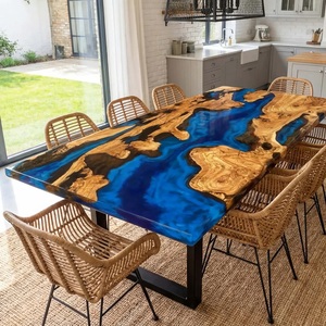 Sustainable Luxury Modern <b>Dining</b> Room Conference Table Live Edge River Table with Epoxy Resin for Entry of Hotels - Product Image 1