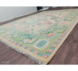 Alfombra persa hecha a mano de envío rápido, alfombra Oushak rosa anudada a mano, alfombra de área tejida de lana y algodón de alta calidad, estilo vintage - Product Image 1