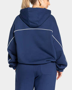 Conjunto Deportivo 2 en 1 para Mujer, Color Azul Marino, con Capucha, Manga Larga, Corte Holgado, Pantalones Casuales para Correr, Bolsillos Laterales, Color Sólido - Product Image 4