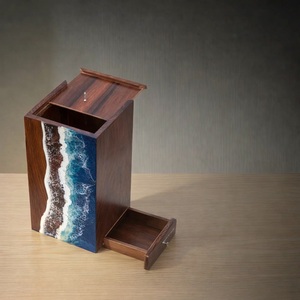 Handcrafted Rosewood Cremation Urn for Ashes – Ocean Wave Wooden <b>Memorial</b> <b>Box</b> Keepsake - Product Image 3