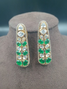 Boucles d'oreilles clous de luxe en argent avec diamants taille poire et émeraudes, motif floral, bijoux pour femme, cadeau de mariage ou de fête - Product Image 3