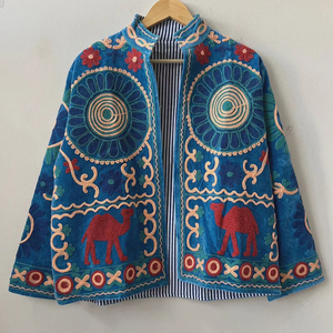Best Selling Suzani Velvet Embroidered <b>Jacket</b> <b>Short</b> Button Coat Winter Bomber <b>Jacket</b> Bohemian Outerwear Wholesale Factory Price - Product Image 1