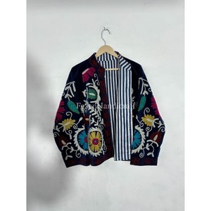 Blue Velvet Jacket <b>Coat</b> Uzbek Embroidery Jacket With Inside Cotton Lining Boho Chic Jacket Women's Casual Jacket - Product Image 5