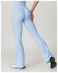 Women's High-Waisted <b>Flared</b> Yoga <b>Leggings</b> Breathable Knitted Spandex Daily Leisure Wear Long Pants - Product Image 3