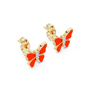 Boucles d'oreilles papillon rondes au design incroyable, en or massif 14 carats, boucles d'oreilles tendance pour femmes, bijoux en diamant, style élégant - Product Image 3