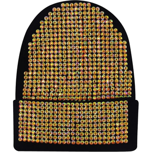 Fashion Black Studded Beanie Hat Crystal Rib Knit <b>Winter</b> Warm <b>Cap</b> Women <b>Men</b> Custom Logo Streetwear Skull <b>Cap</b> - Product Image 2