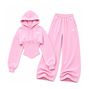Hoodies à épaules tombantes audacieux, Survêtement corset tendance, Ensemble de détente oversize, Pantalon de survêtement de luxe en coton à grammage élevé à jambe large, Logo personnalisé - Product Image 1