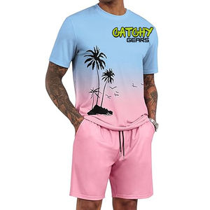 ชุดเสื้อยืดพิมพ์ลายถักนิตติ้งสำหรับผู้ชายขายส่ง ชุดลำลองน้ำหนักเบาสองชิ้น - Product Image 4