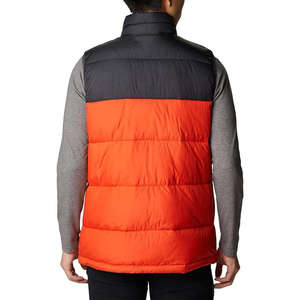 <b>Men's</b> <b>Red</b> Color Blocked Puffer <b>Vest</b> With Stand Collar Zipper Closure Windproof Casual Winter Outerwear 100% Polyester - Product Image 3